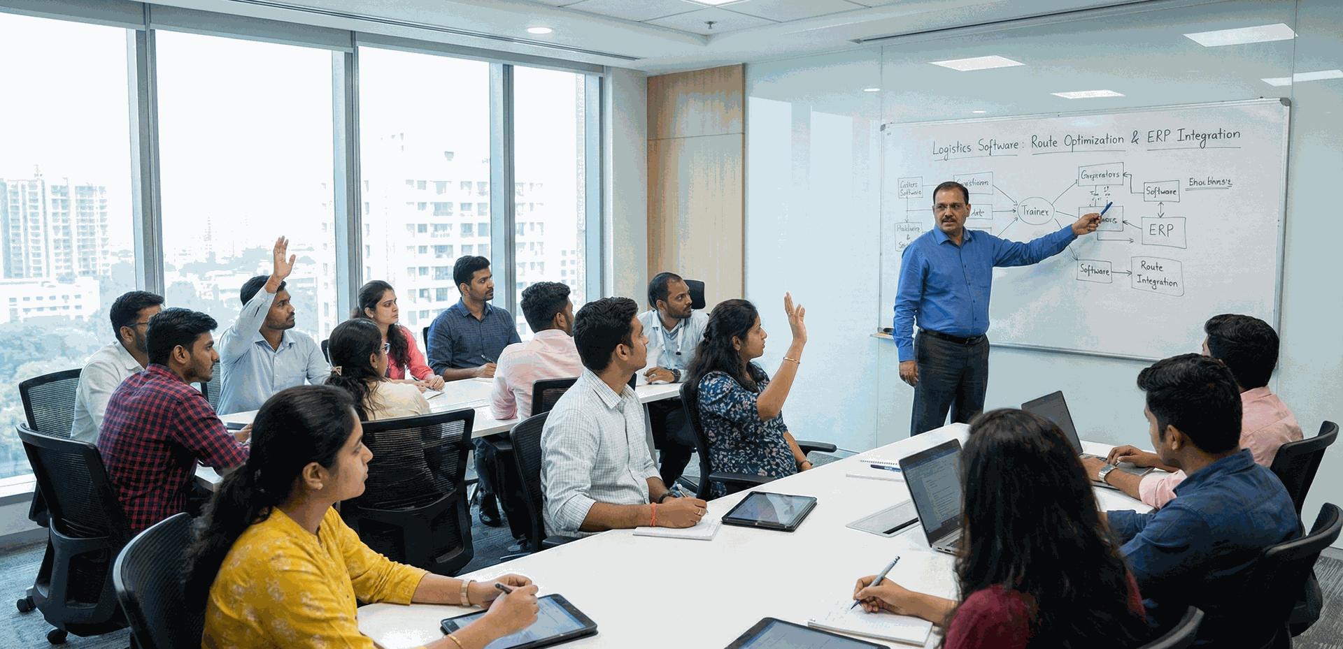 Laja Logistics employees participating in a technical training session to upgrade their skills and knowledge."