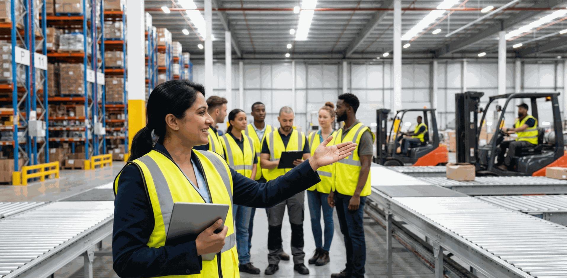 Female Indian logistics manager supervising operations in a modern warehouse, symbolizing Laja Logistics' commitment to diversity and women empowerment."
